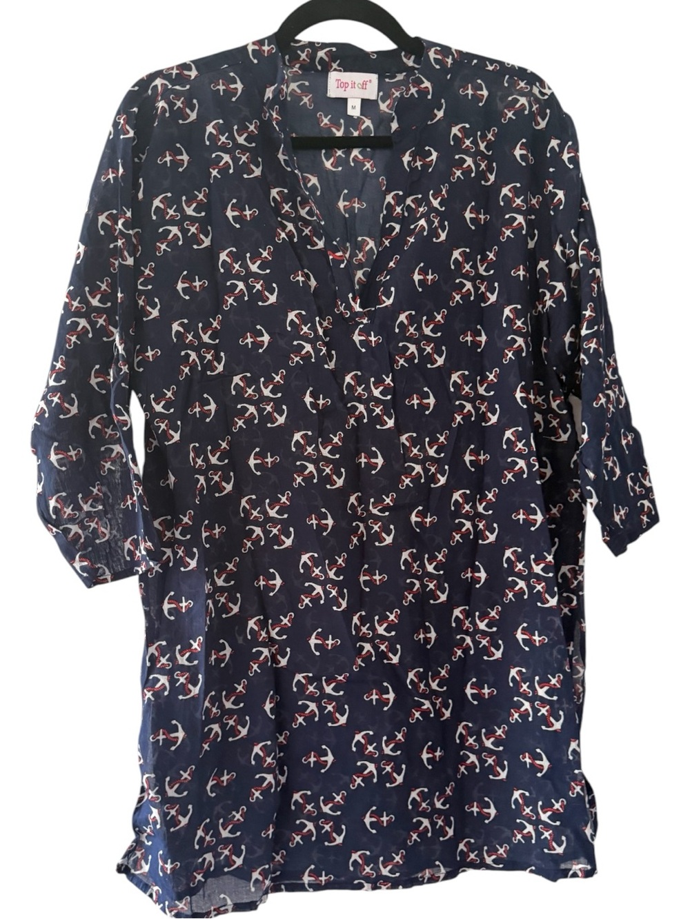 Top It Off Navy Anchor-Print Swim Coverup Tunic